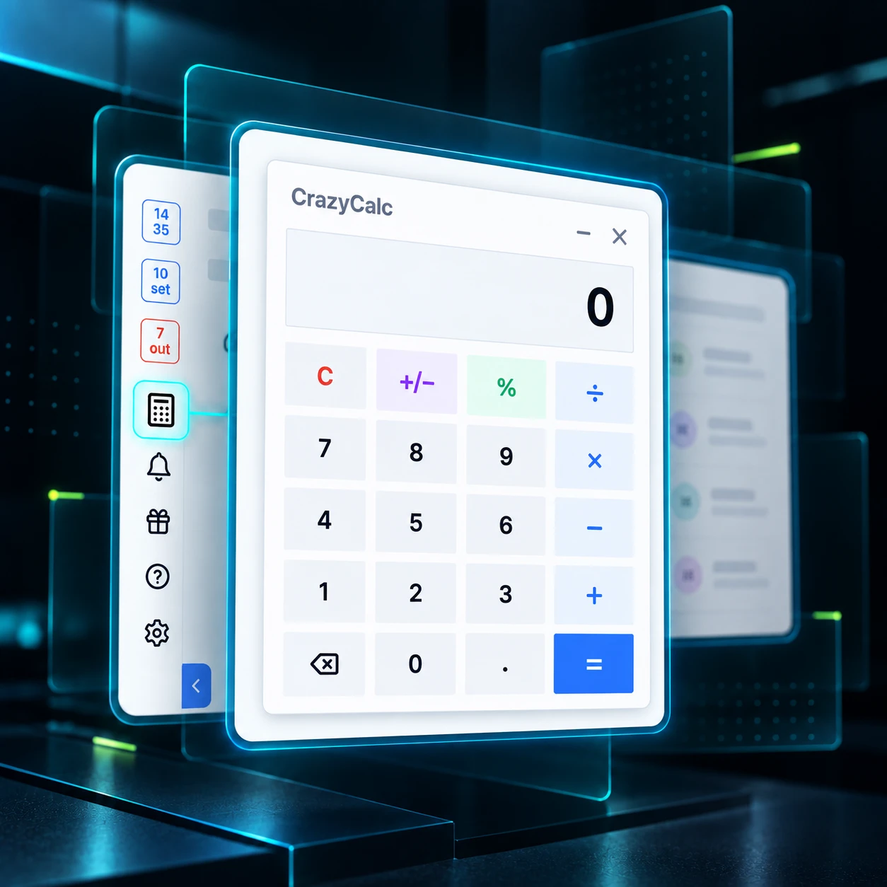 Calculadora flutuante do PowerCrazy aberta sobre a tela do funil de vendas do DataCrazy